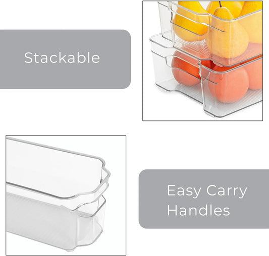 Stackable Refrigerator Bins 5-Piece Set, Clear Space Saving Organizer Bins with Handles, BPA-Free for Fridge & Freezer (Assorted Sizes)