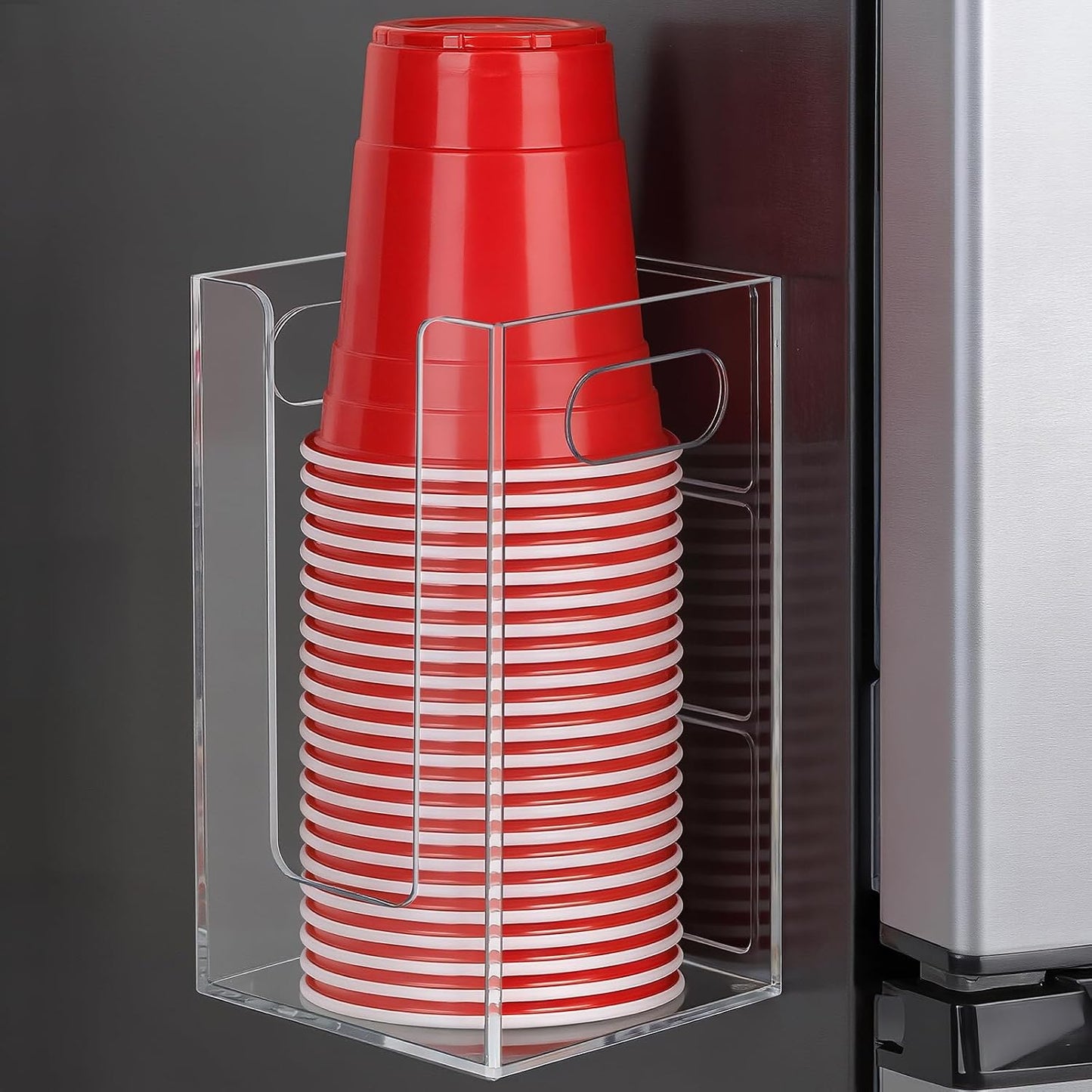 Cup Dispenser, Wall Mount Cup Holder Fits Cups Up to 18 oz, Disposable Paper & Plastic Coffee Cup and Lid Organizer for Countertop Bar, Kitchen, Breakroom Restaurant