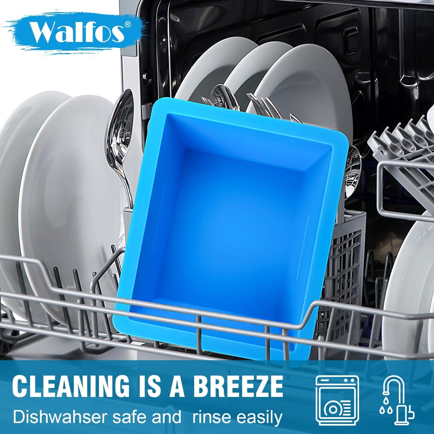 Walfos Silicone Freezer Tray with Lid - 1.5Cup Silicone Food Freezer Tray - Soup, Sauce, leftovers, Homemade Meal Prep Freezing Kitchen Storage Containers - 4pcs-blue
