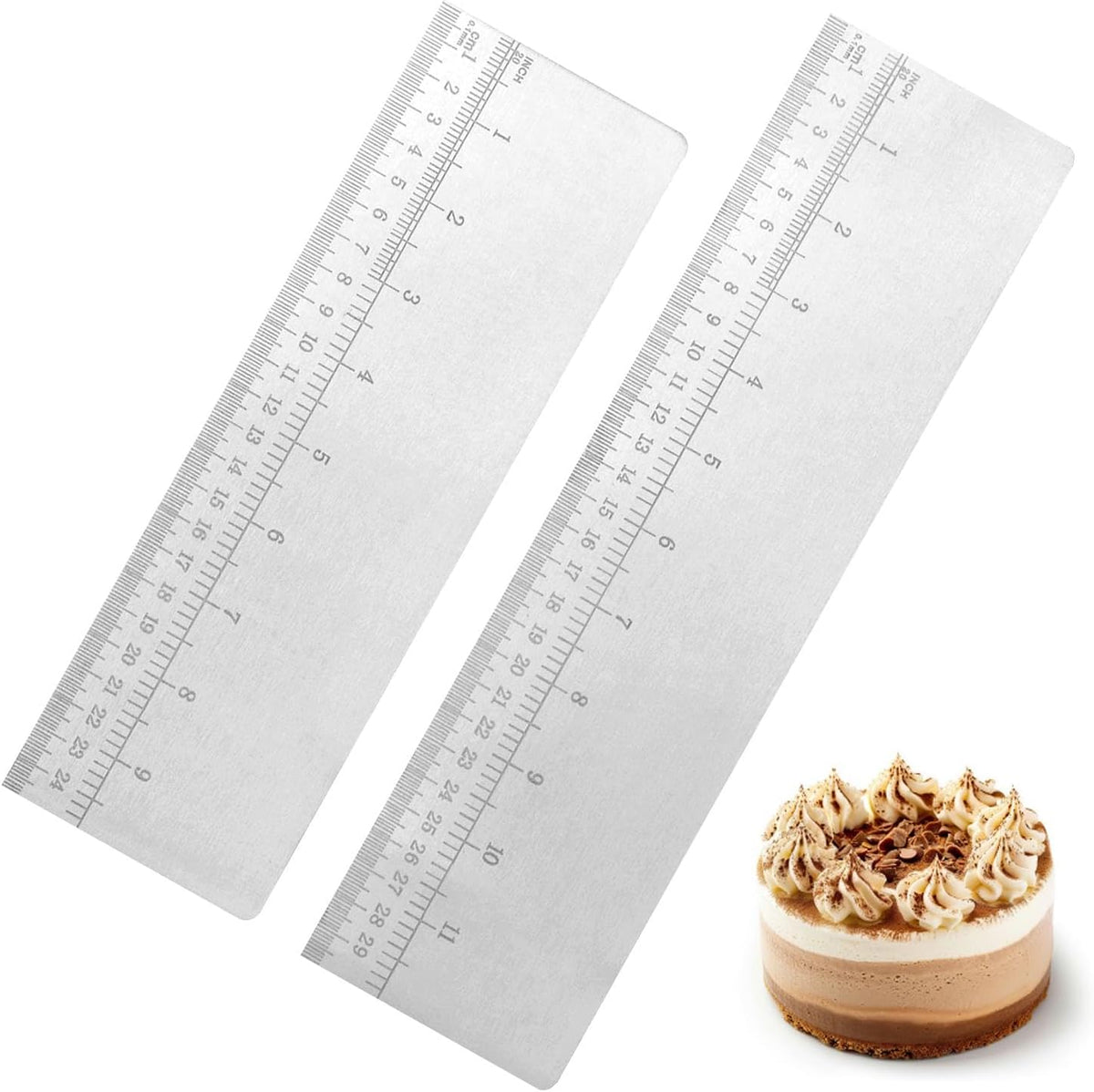 2 PCS Stainless Steel Cake Scraper Set with Scale, 10 & 12 Inch