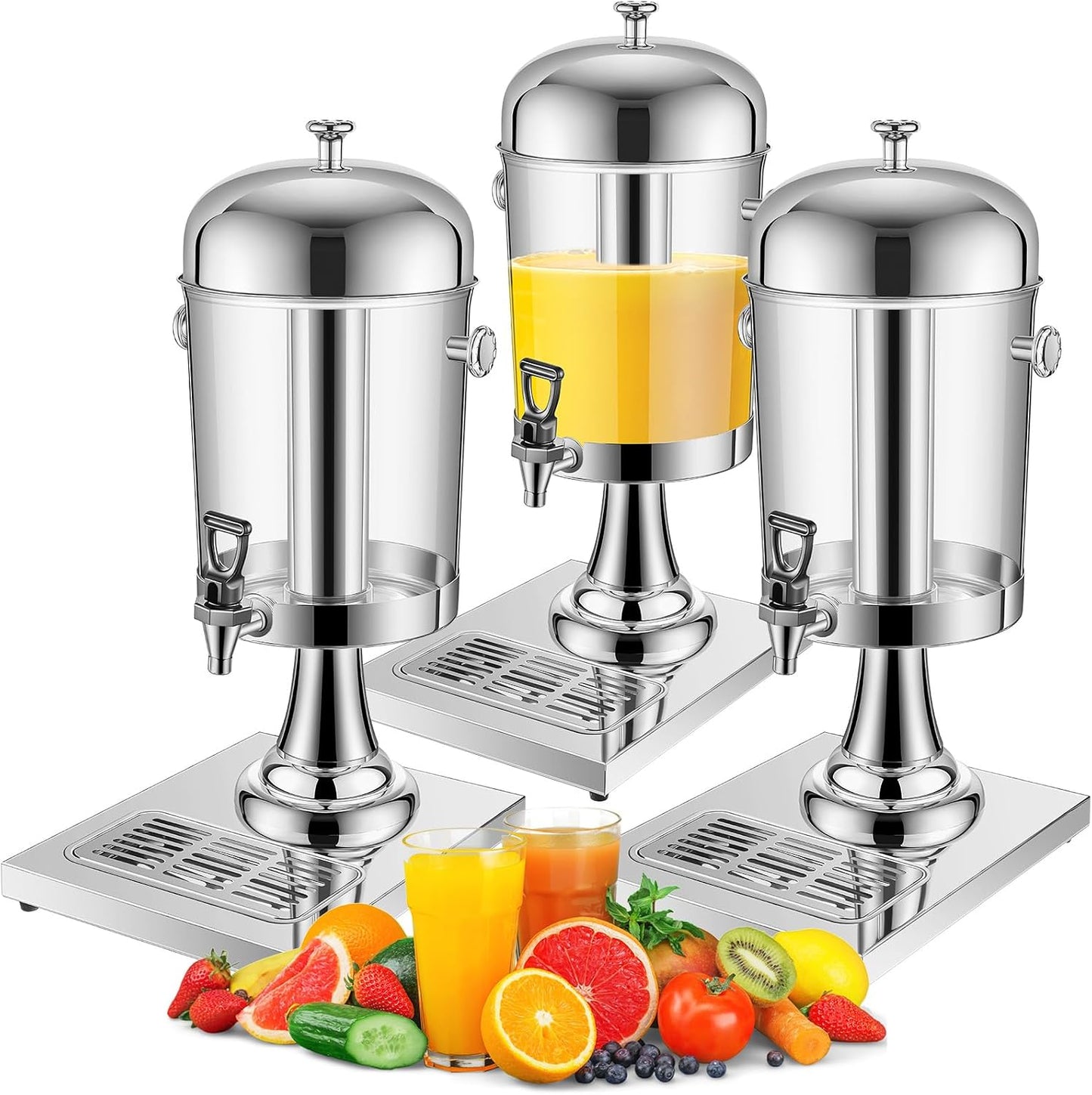 Gisafai 2 Pcs 2 Gallon Drink Dispensers for Parties, Beverage Dispenser with Stand, Stainless Steel Hot Cold Juice Dispenser with Centre Ice Core and Drip Trays for for Beer, Water Lemonade