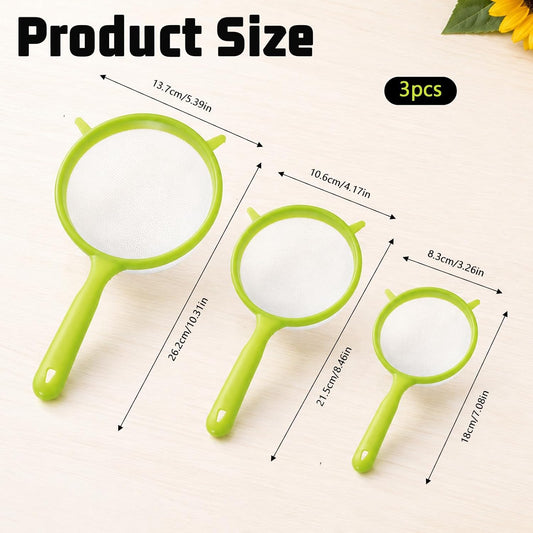 3PCS Fine Nylon Mesh Strainers, Sieve Fine Mesh Colander Flour Sifter