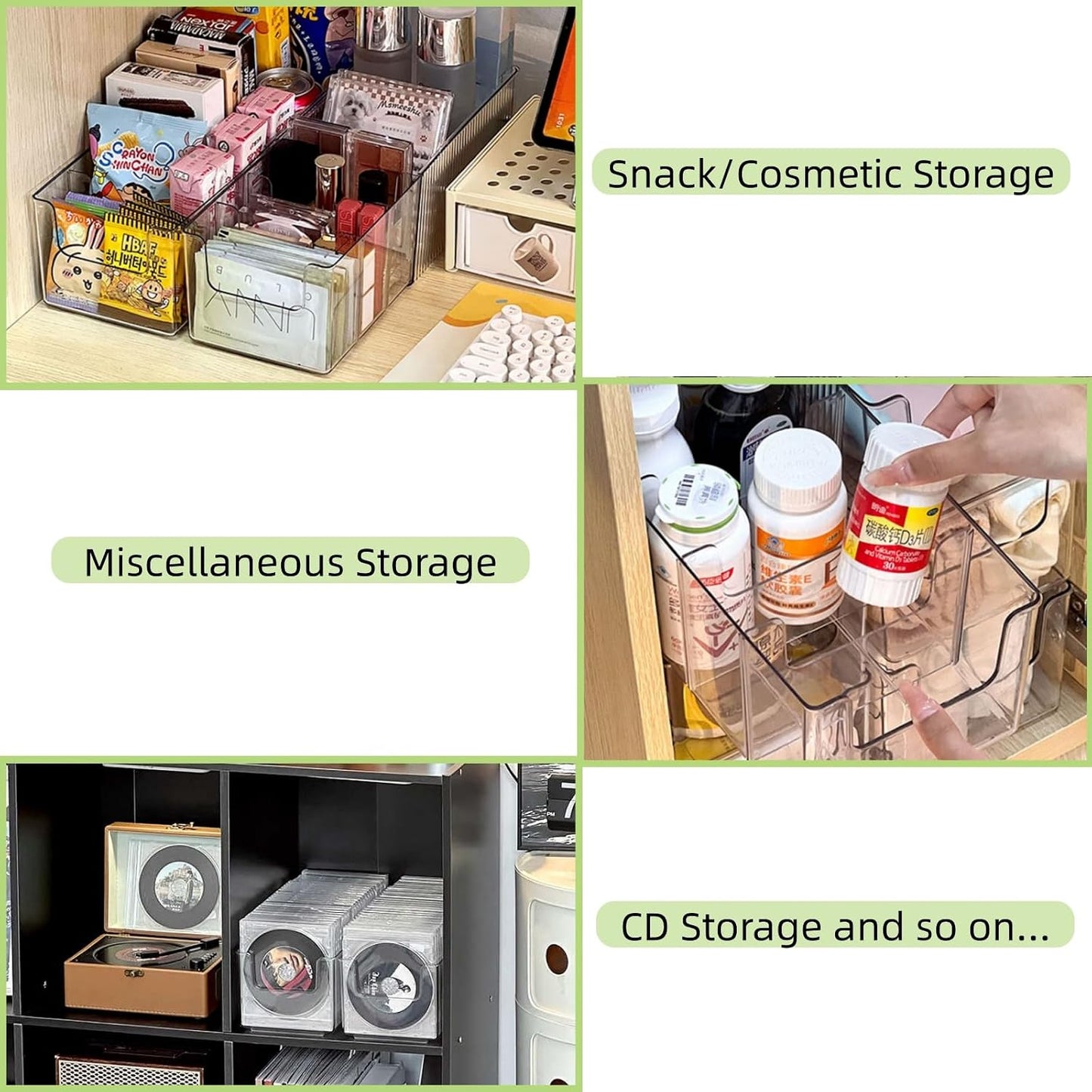 Foldable Storage Bins, Clear Expandable Boxes for Organizing, Adjustable from 9.65-16.93" Drawer Organizers Separators Dividers for Bedroom Kitchen Utensils Tools Closet