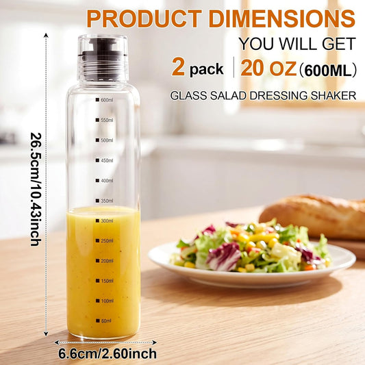 2 Pcs 20 oz Glass Salad Dressing Bottle with Scale