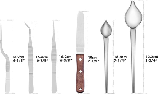 Cridoz 6 Pcs Stainless Steel Kitchen Cooking Tweezers Precision Tongs Drawing Spoons Offset Spatula for Food Culinary Plating Decorating