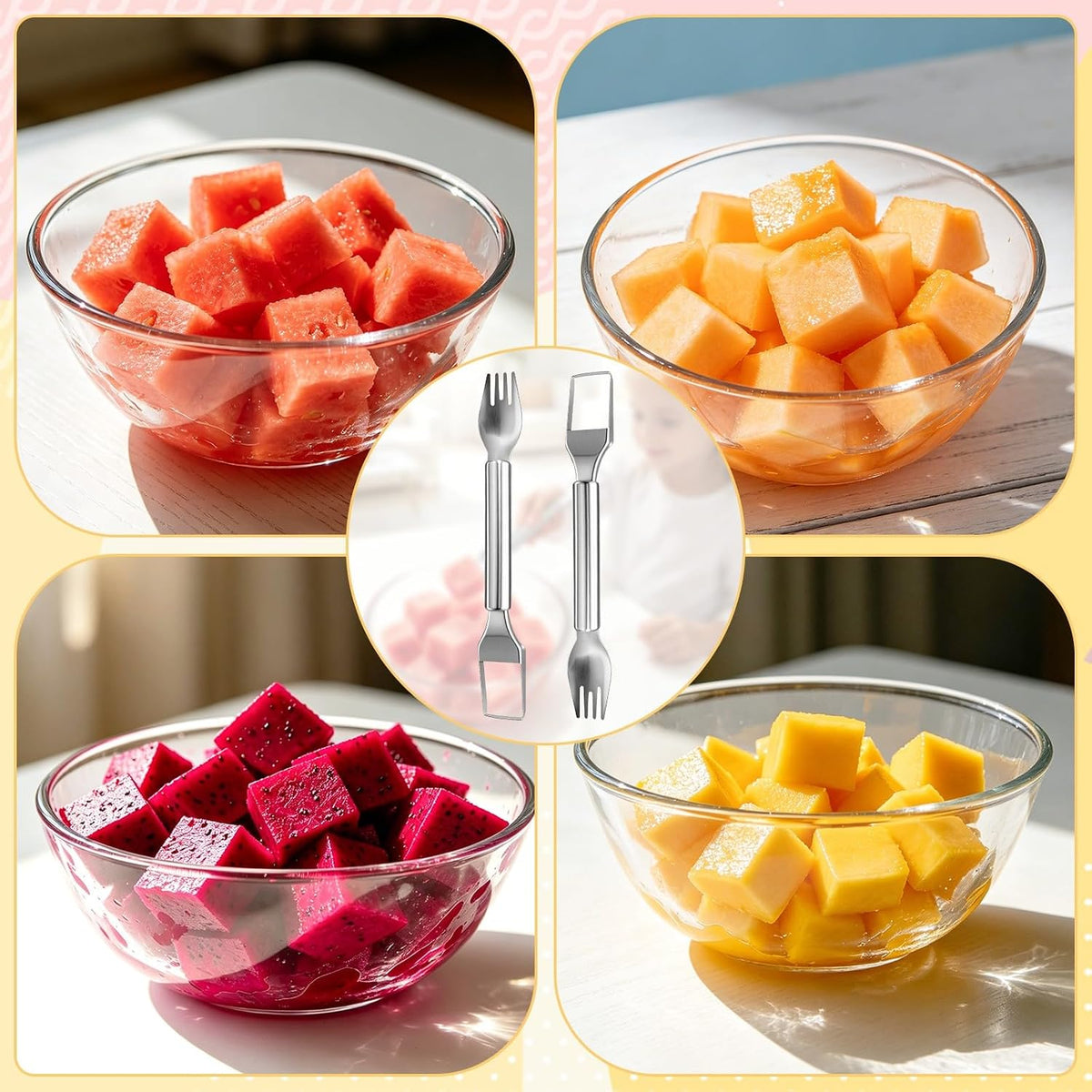 Watermelon Cutter Fork Slicer 2-in-1 Stainless Steel Fruit Cutter 2 Pack