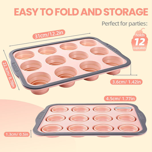 Silicone Muffin Pan, 12 Cups Non-Stick Cupcake Pan, Food-Grade BPA-Free Muffin Tin, Oven-Safe 450 °F, Reinforced Steel Frame, Easy-Grab Handles, Quick-Release 2.3" Baking Molds for Mini Treats