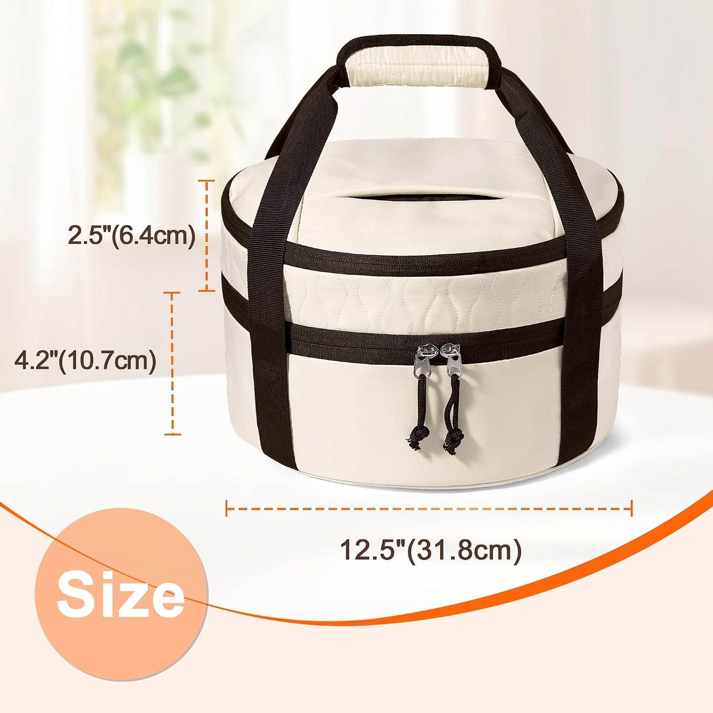 Trunab Round Double Insulated Casserole Carrier, Pie Carriers for Transport, Casserole Dish Carrier Bag for Hot or Cold Food, Wavy Texture, for Camping, Picnics, Party