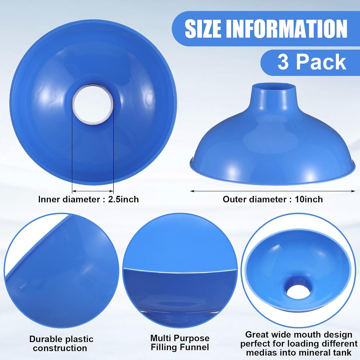 Vesici Extra Large Wide Mouth Funnel 2.5" x 10", Blue