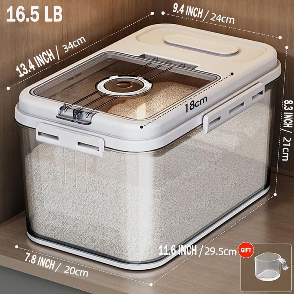 Rice Storage Bins,33LB Food Storage Container with PP Locking Lid,For Rice,Grain,Pet Food,Flour with Measuring Cup