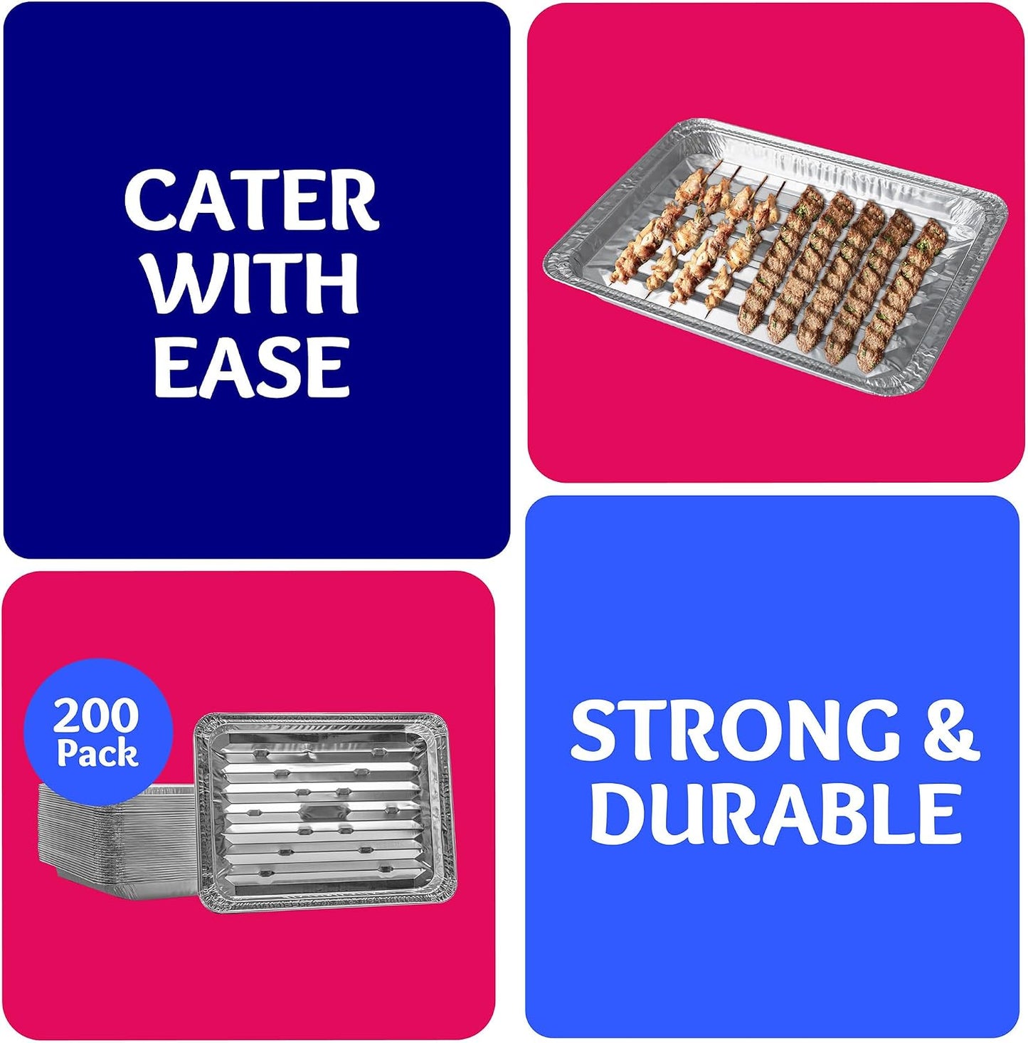 Aluminum Foil Broiler Pans, Grill Liners, (200 Pack) Sheet Pans for Oven, Roasting Rack, Disposable Aluminum Trays with Ribbed Surface for BBQ