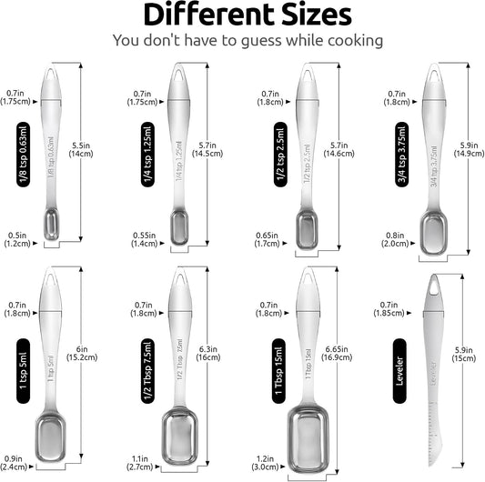 Measuring Spoons: U-Taste 18/8 Stainless Steel Measuring Spoons Set of 9 Piece: 1/16 TSP, 1/8 TSP, 1/4 TSP, 1/3 TSP, 1/2 TSP, 3/4 TSP, 1 TSP, 1/2 tbsp & 1 tbsp Dry and Liquid Ingredients