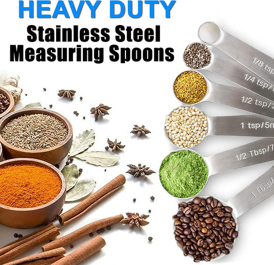 Measuring Spoons, Premium Heavy Duty Stainless Steel Measuring Spoons Cups Set, Small Tablespoon with Metric and US Measurements, Set of 6 for Measuring Dry and Liquid Ingredients