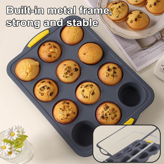 Silicone Muffin Pan, Cupcake Pan, Set of 2, 12-Cup Muffin Pans, Non-Stick Bakeware, Silicone Muffin Pan for Baking, Easy to Release and Clean, Molds for Homemade Cupcakes & Muffins (Blue)