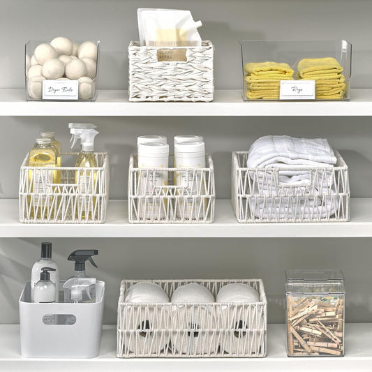 mDesign Wide Plastic Kitchen Food Storage Organizer Bin Basket with Open Front and Built-In Label Holder for Cabinets, Pantry - 12 Inch Width - 4 Pack - Clear
