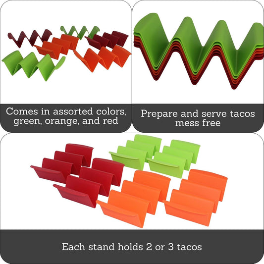 IMUSA 6pc Taco Holder Set, Red/Orange/Green