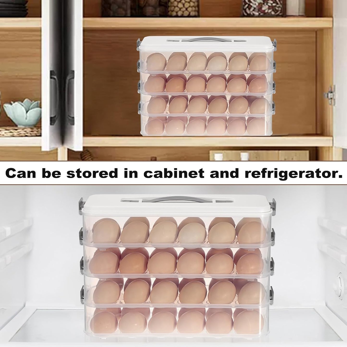 BSTKEY Deviled Egg Containers with Lid, 3 Layer Deviled Egg Platter Carrier Trays for 36 Eggs, Fridge Stackable Portable Egg Holder with Handle for Home Kitchen Party Easter Picnic