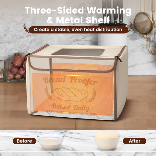 Folding Bread Proofing Box with 50-113℉ Temp Control & 48H Timer, Dough Proofer with Metal Rack, Humidor, Recipes, Ideal for Sourdough, Bread Baking, Pizza, Yogurt, Kombucha, Precise Control