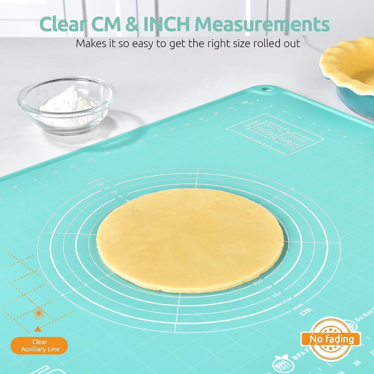 U-Taste Silicone Pastry Mat, Dough Rolling Baking Sheet, 28x20"/Transparent