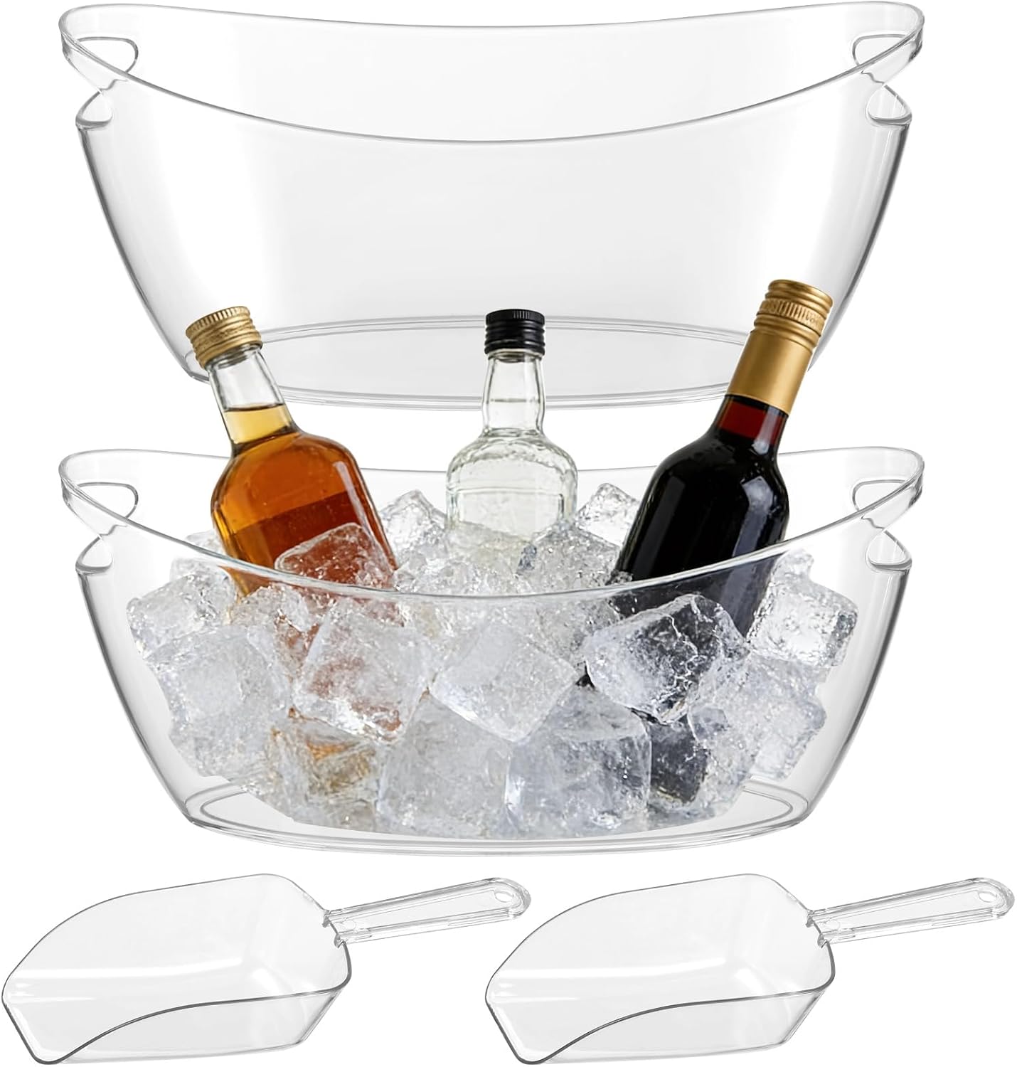 2-Pack Ice Buckets For Parties with Scoops, Tongs, Wine Opener, Wine Stoppers, 5.5L Acrylic Ice Bucket, Champagne Bucket, wine buckets for parties, Easy-Carry Handle, Ideal for Bars, Parties, Home Use