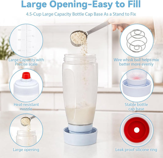 2 Pack Pancake Batter Dispenser, 33.8oz Mixer with Whisk & Spatula