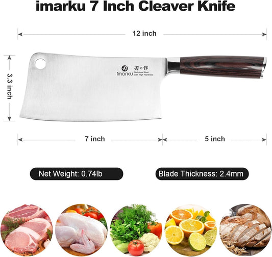 imarku Cleaver Knife 7 Inch, Japanese High Carbon Stainless Steel Chopper