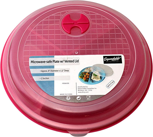 3-Pack Divided Microwave Plates with Vented Lids – Mixed Colors – BPA-Free Reusable Plates for Portion Control, Meal Prep & Leftovers – Stackable, Freezer & Dishwasher Safe