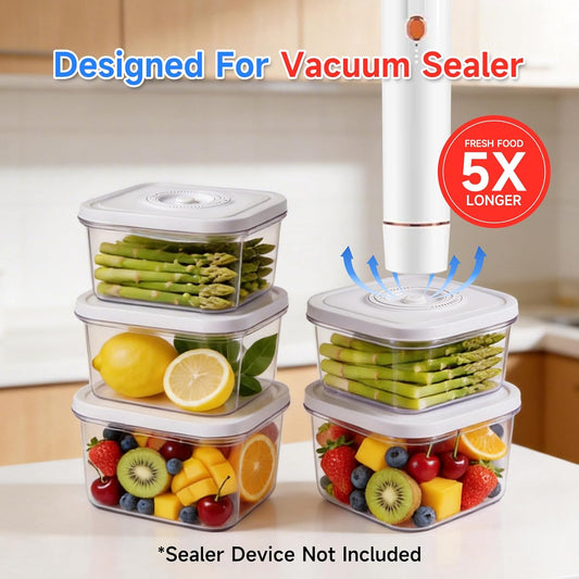 Vixino Vacuum Seal Containers, 3Pcs Reusable Food Storage Containers with Lids for Meal Prep and Freezer, BPA-Free,Microwave Safe,Leak-proof, Airtight (Vacuum Sealer Not Included)