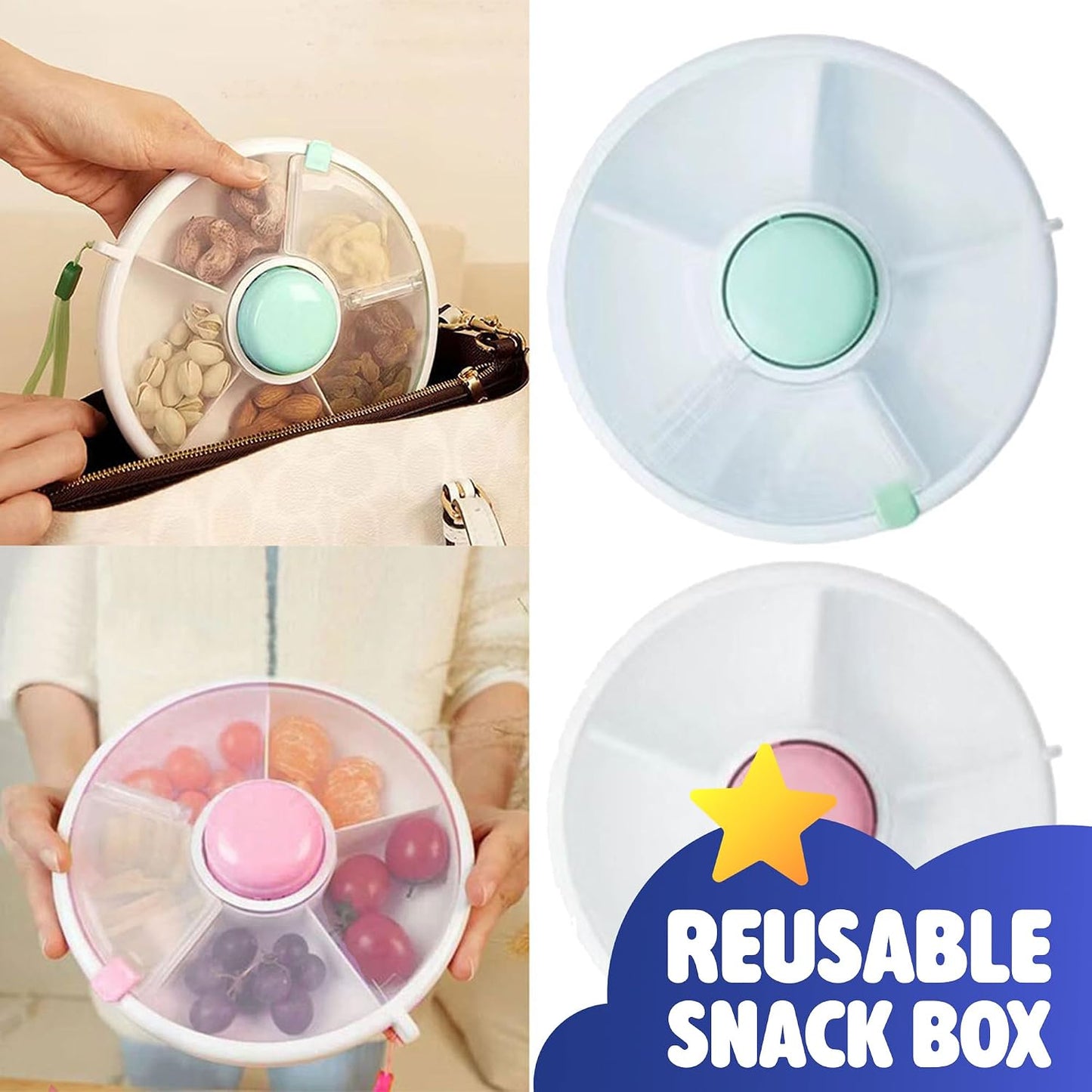 Veggie Tray with Lid for Fridge - Reusable Snack Containers, Party Serving Trays with Handles, Snackle Box for Kids & Adults, BPA-Free Fruit & Vegetable Storage Containers (Pink)