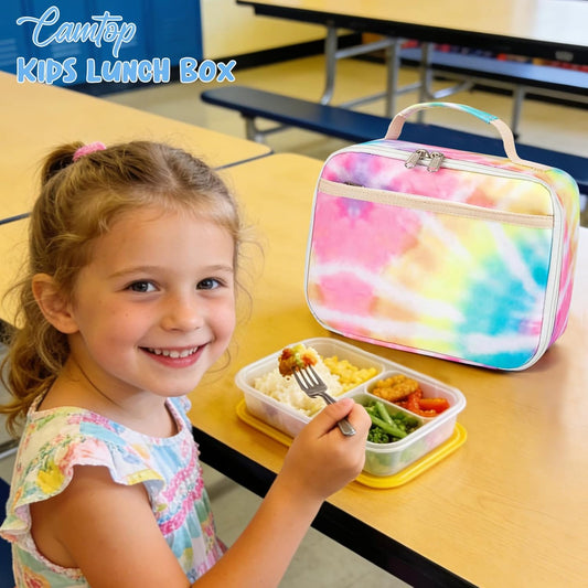 CAMTOP Kids Lunch Box Boys Girls Insulated Lunch Cooler Bag Reusable Lunch Tote Kit for School Travel (094 Tie Dye)