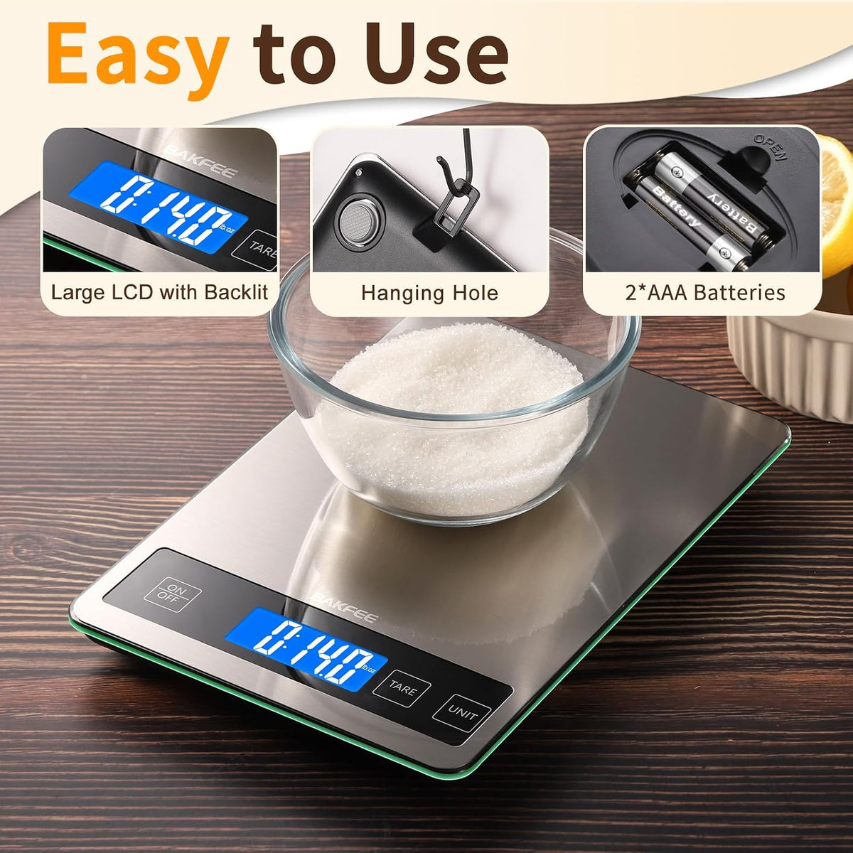 Food Scale, 33lb Kitchen Scale with 1g Precision, USB-C Rechargeable