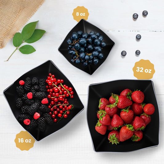 R-kay 6 Pack Square Plastic Serving Bowls - Clear Plastic bowls 16 Oz - Disposable Serving Bowls Heavy Duty For Weddings Catering And Birthday parties