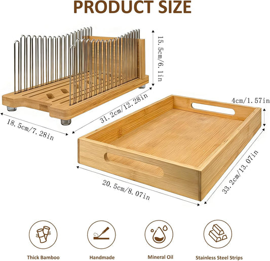 Bamboo bread slicer with stainless steel slide rails(13"L x 8"W)