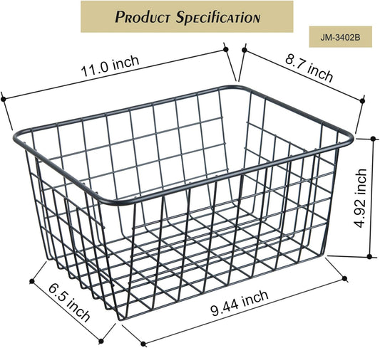 JUNCHU CHERRY Wire Kitchen Storage Basket 3 Packs,Perfect Pantry Organization Accessories Baskets,Laundry Basket,Countertop Organization,Suitable for Kitchen,Bathroom,Bedroom,Tabletop,Stackable,Black