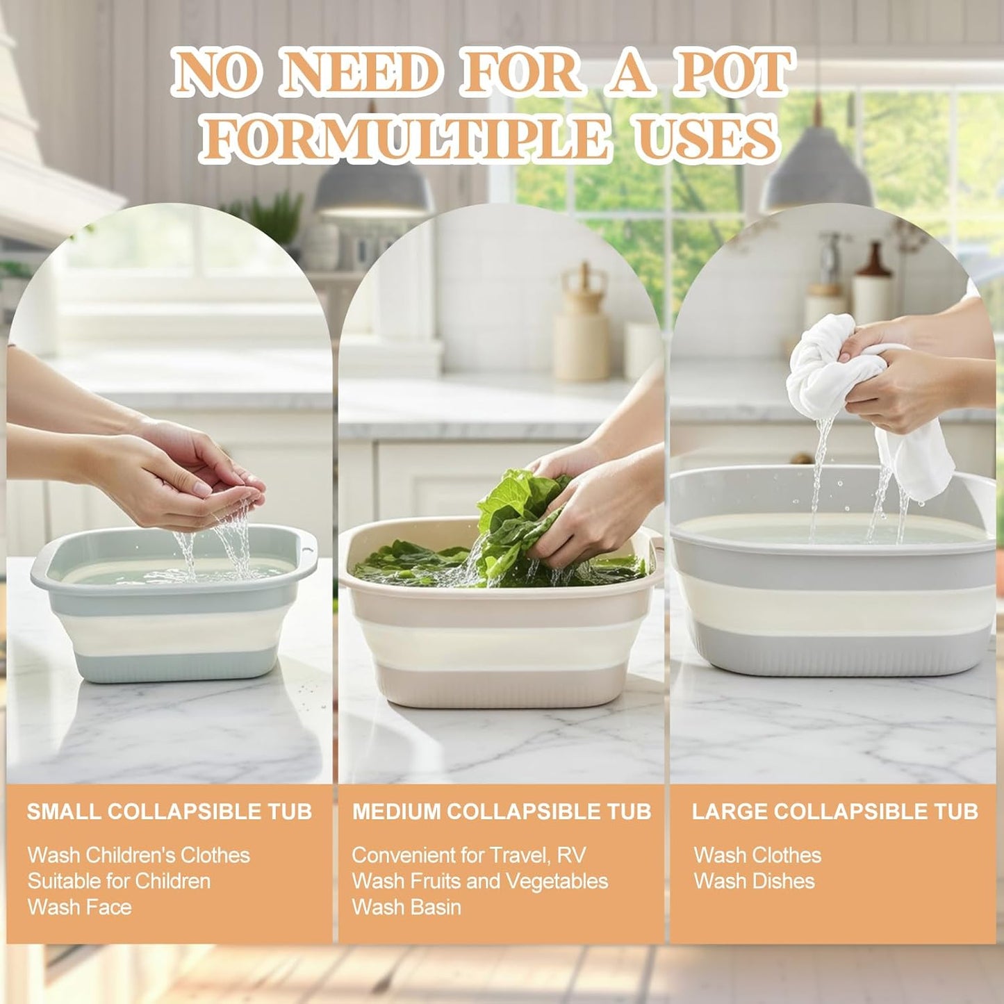 3 Set 8-4-2 Qt Collapsible Colander and Sink Basin