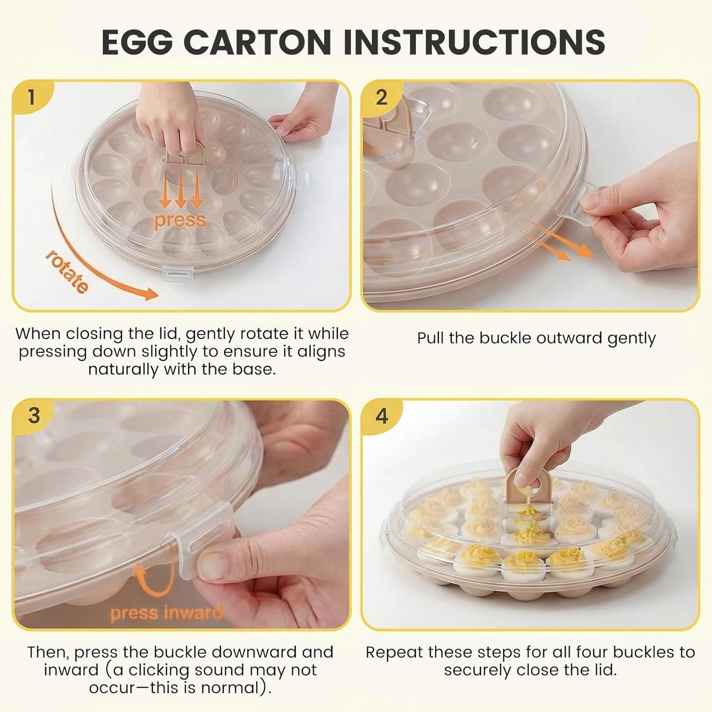 HAKSEN Deviled Egg Containers with Lid, Portable Deviled Egg Platter Carrier Holder Trays with 22 Slots for Holiday Party and Home Kitchen, Brown