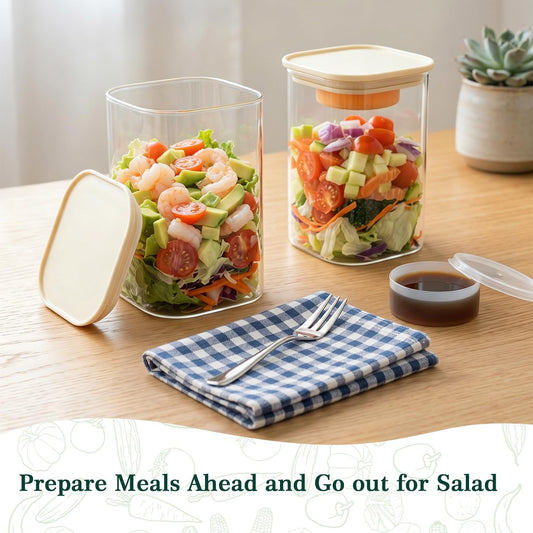 LIBWYS 39oz Large Glass Salad Jars with Lids Meal Prep, 5pack Square Containers for Home Storage & Lunch, Built-In Leakproof Compartments, Wet/Dry Separation for Salad Dressing & Ingredients