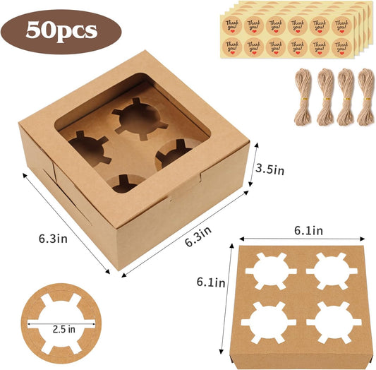TOMNK 6 Count White Cupcake Boxes with Window - 36 Total Capacity Cupcake Carrier Sets for Birthday Holiday Party Bakery Supplies