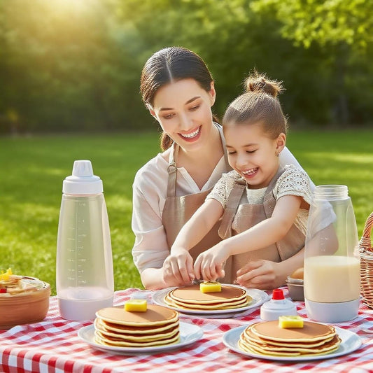 Batter Mixer and Dispenser with Whisk Ball, 1000ml Silicone Squeeze Pancake Batter Dispenser and Mixer, Stand Base and Leak-proof Sealing Ring for Pancakes Crepes Waffle Muffins Cupcakes