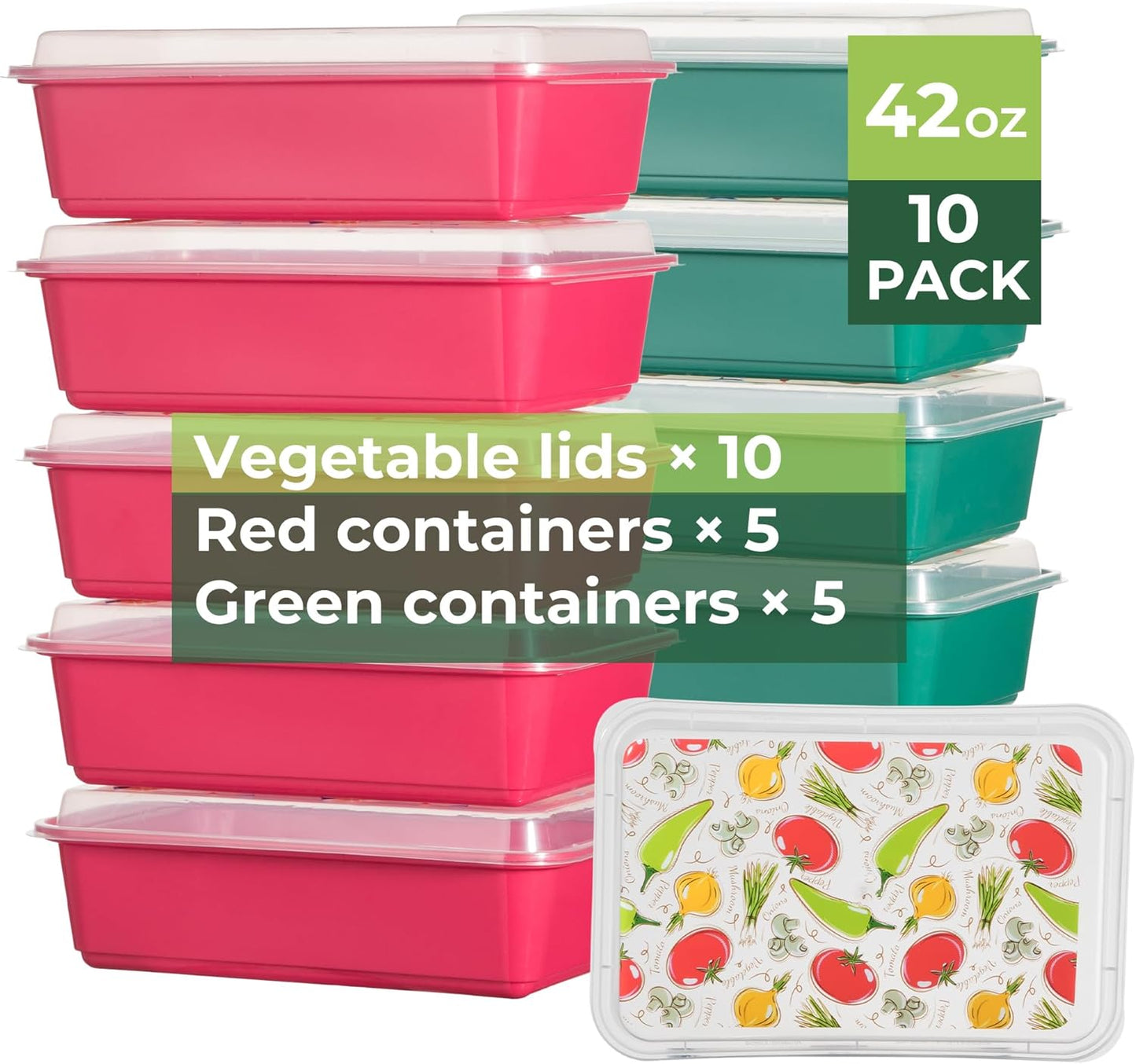 10 Pack 42 oz Meal Prep Containers, Reusable Plastic Food Prep Storage Containers with Printed Lids, Stackable, Leakproof, Microwave & Freezer & Dishwasher Safe,To Go Take Out Box, Avocado
