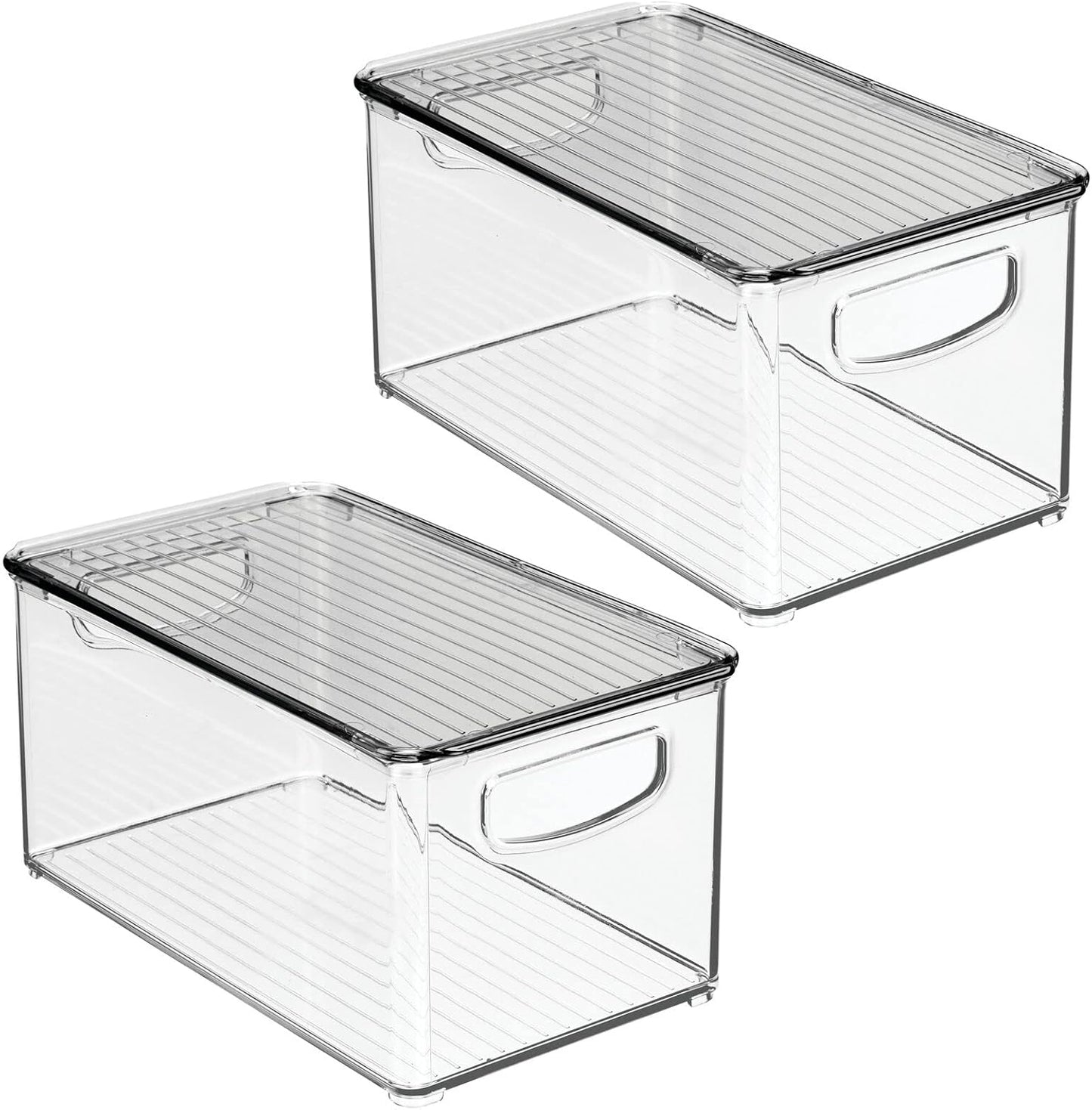 mDesign Deep Plastic Bathroom Storage Bin Box, Lid/Built-in Handles, Organization for Makeup, Hair Styling Tools, Toiletry Accessories in Cabinet, Shelves, Ligne Collection, 8 Pack, Clear