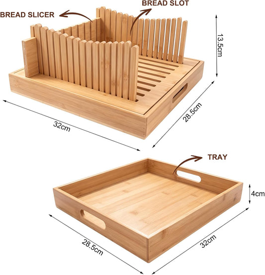 Bread Slicer for Homemade Bread – Manual Sourdough Bread Slicer with Crumb Tray, Adjustable & Foldable Bamboo Cutting Board for All Bread Types, Easy to Clean and Store.