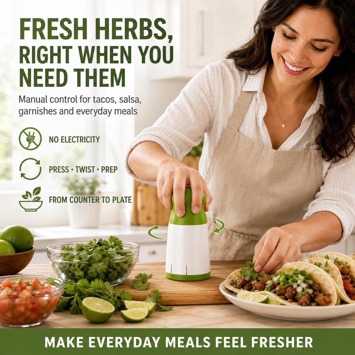 Manual Cilantro Chopper and Herb Grinder with Stainless Steel Blade