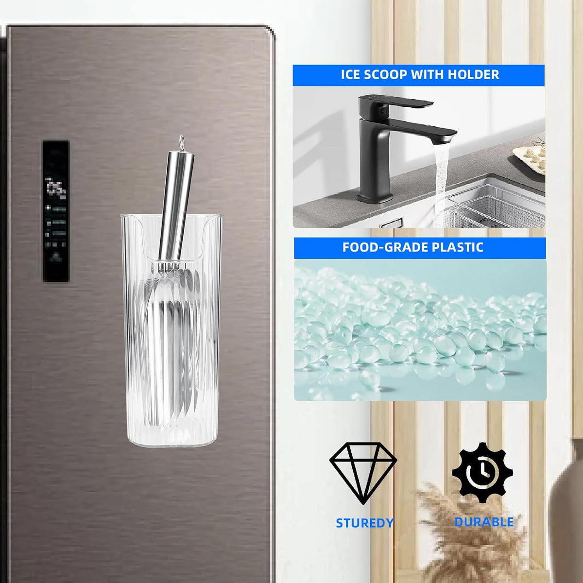 Acrylic Ice Scoop With Plastic Holder For Freezer and Ice Machine