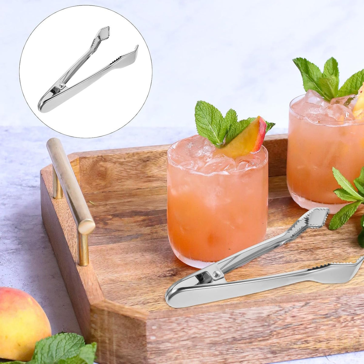 Stainless Steel Ice Clamp with Teeth, 304 Mirror Polished Spring-loaded Food Tong, Multifunctional Ice Clip for Bar and Kitchen Use