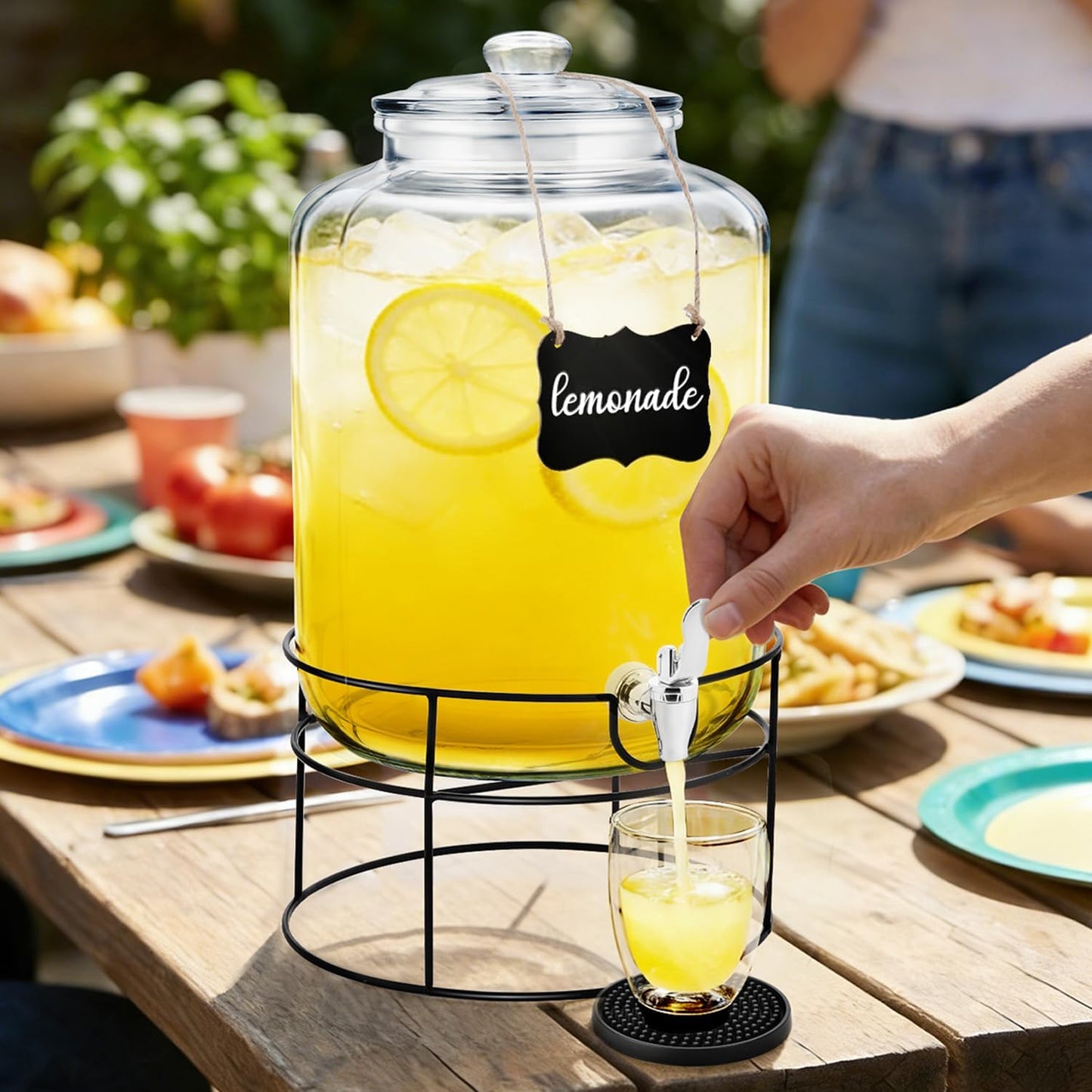 1 Pack 4 Gallon Glass Beverage Dispenser with Stand Spigot and Drink Coasters Leakproof Glass Drink Beverage Storage for Parties Mason Jar Dispenser with Lids