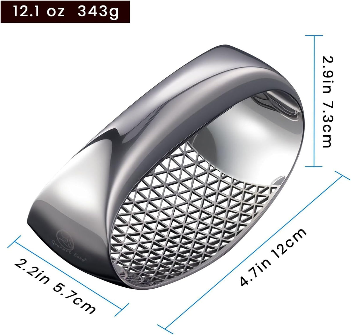Gourmet Easy Stainless Steel Garlic Press Rocker with Eject Base & Scraper