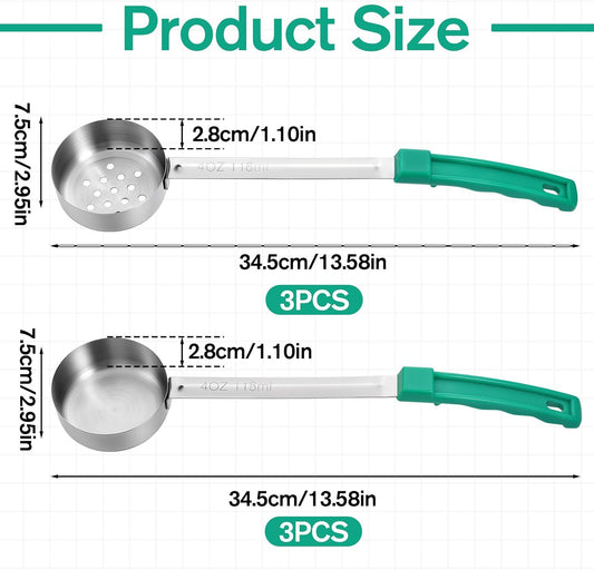6 Pcs Portion Control Serving Spoons, Stainless Steel Measuring Ladle Scoops with Plastic Handle, 4 Oz Slotted and Unslotted Food Measuring Utensils for Weight Loss, Restaurants, Home