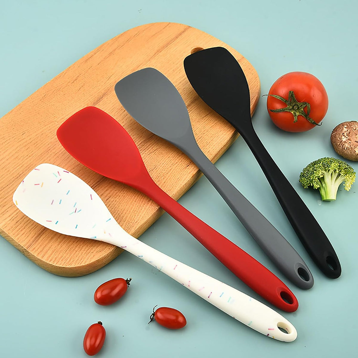 2 Pcs Silicone Spatula Spoon Set, Heat Resistant Spoonula & Flexible Scrapers for Baking Mixing, Non-Stick Kitchen Utensils - Seamless Soft Cooking Scoop, Serving Spatula for Bowls, Cookware