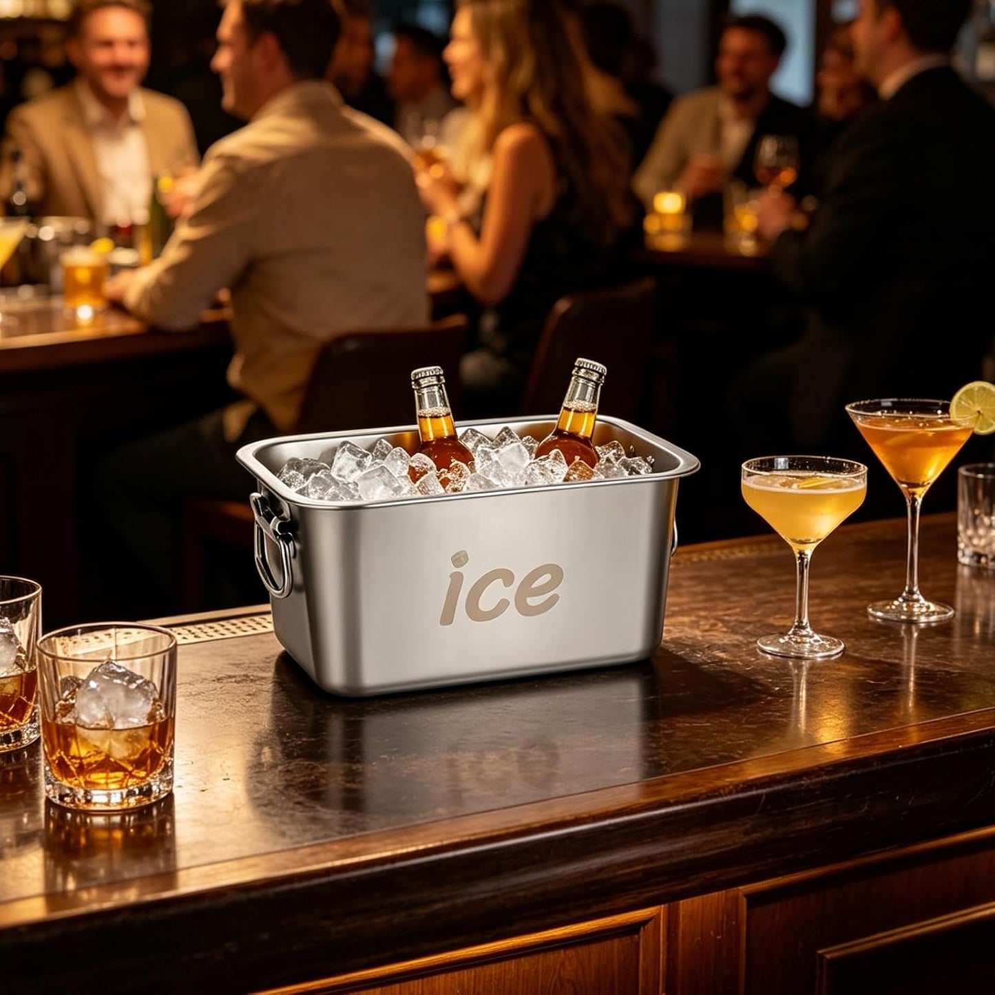 Strainless Steel Beverage Tub Ice Buckets for Parties Metal Beverage Tub Wine Bucket with Scoop Champagne Bucket for Parties Wine Beer Bottle Drinks Dishwasher Safe